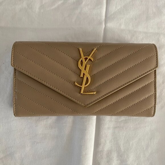 YSL Portefeuille Femme CASSANDRE MATELASSÉ LARGE FLAP (174Y) Wallet - Dark Beige - Picture 2 of 8